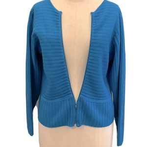 ITALTEMPO turquoise Zip front sweater jacket bi-directional ripping. Large